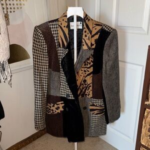 Vintage Patchwork Houndstooth & Animal Print Blazer - Brown/Black